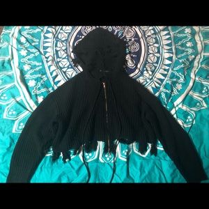 Frayed Hem Hooded Cardigan